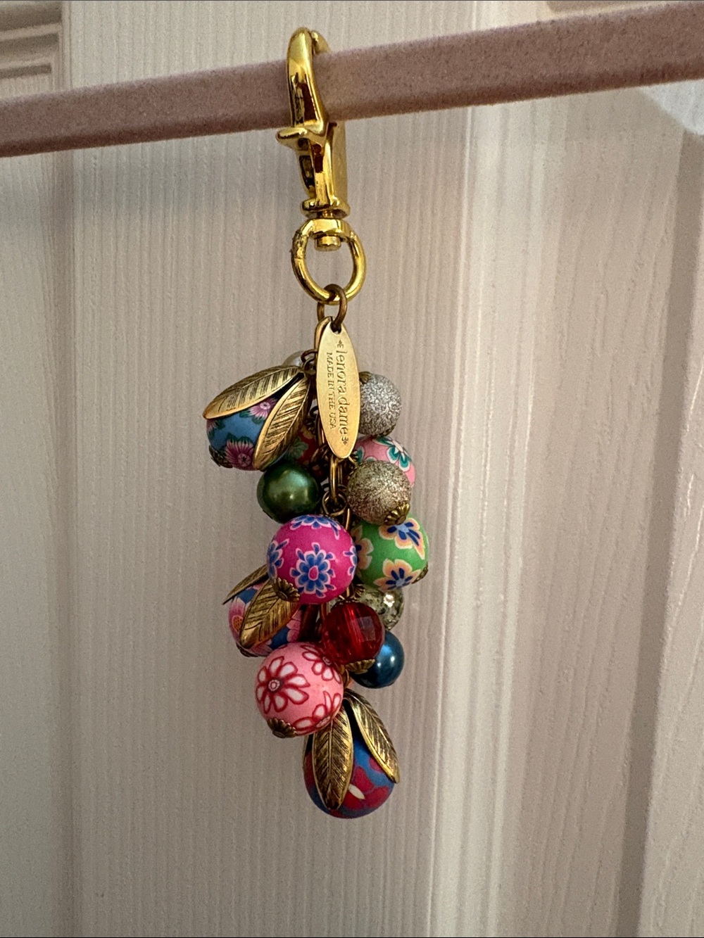 Lenora Dame Colorful Bead Cluster Keychain Charm - Gold Hardware.
